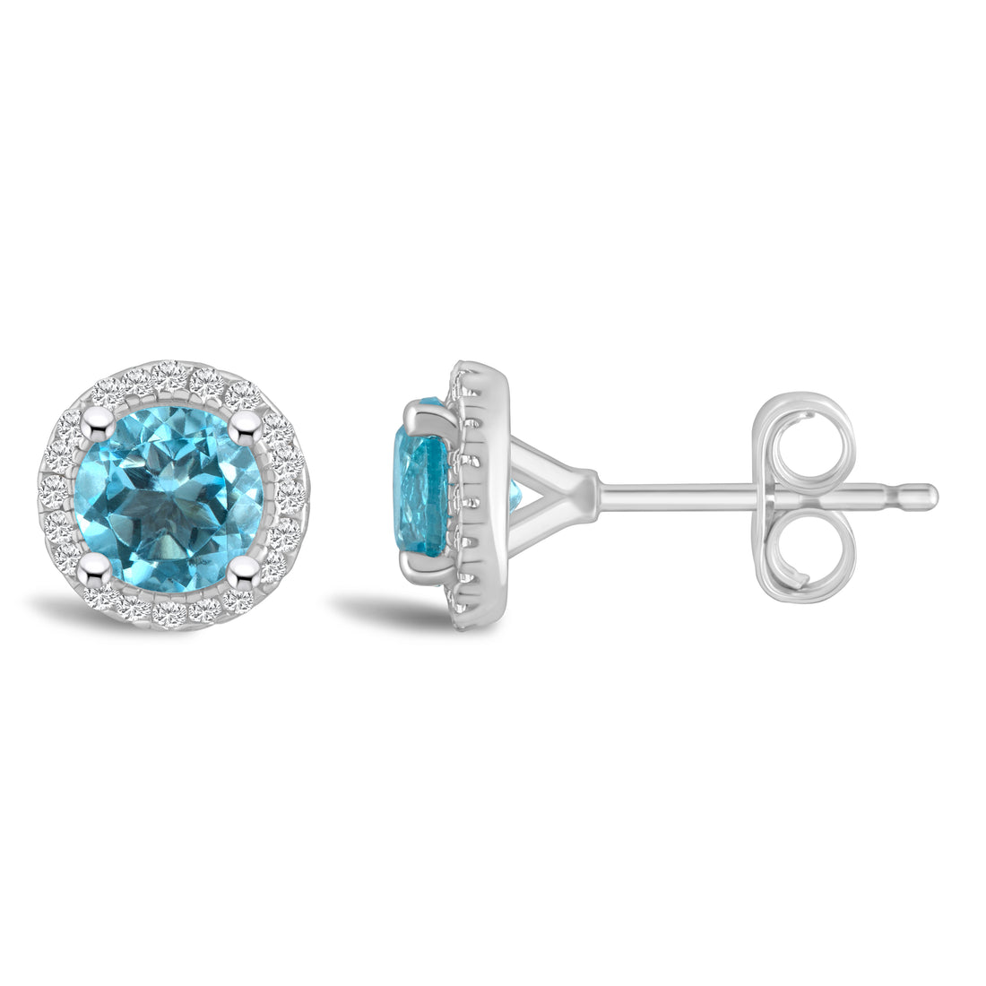 Blue Topaz Diamond Halo Earrings