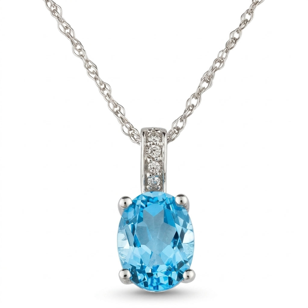 Blue Topaz Diamond Pendant