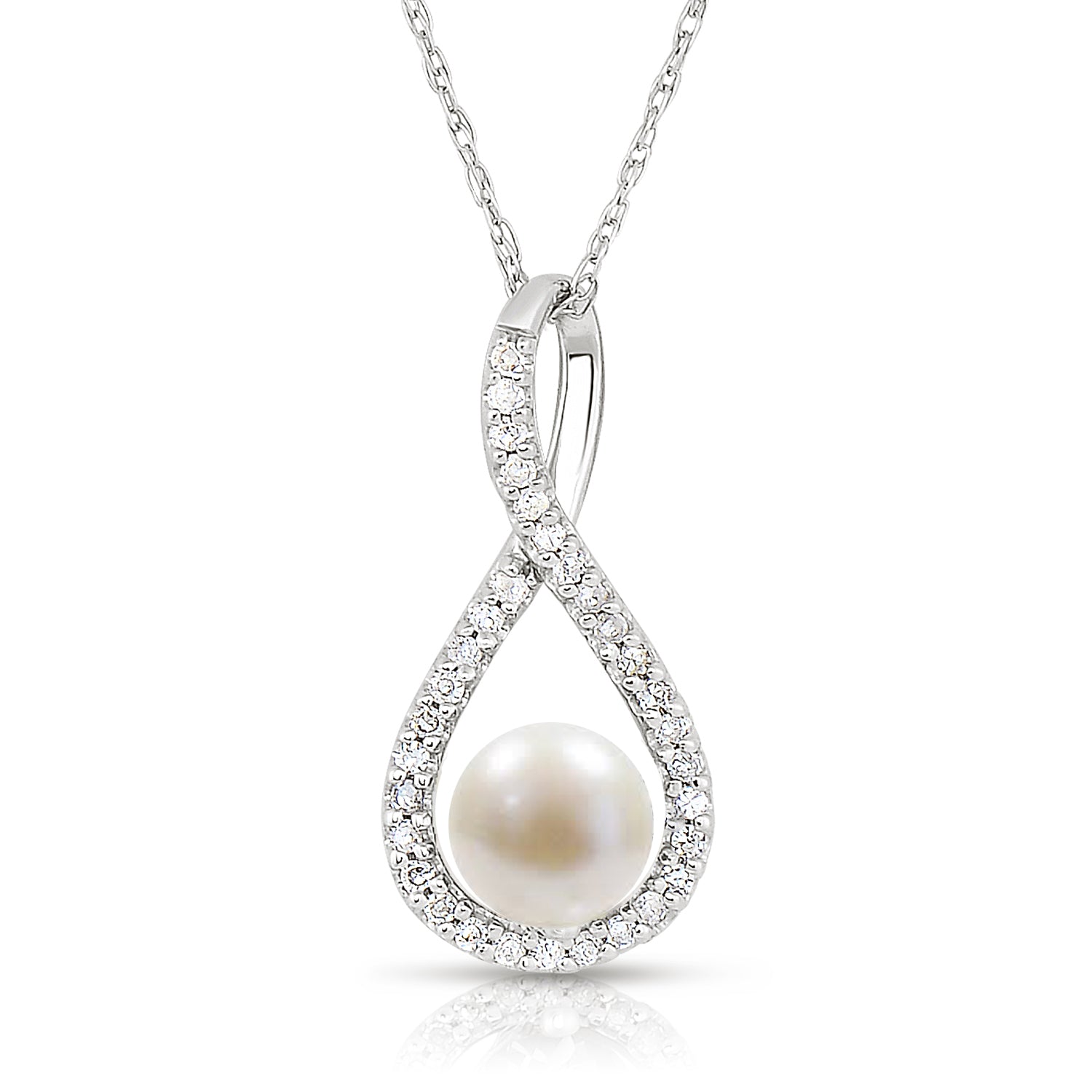 Pearl Diamond Halo Swirl Pendant