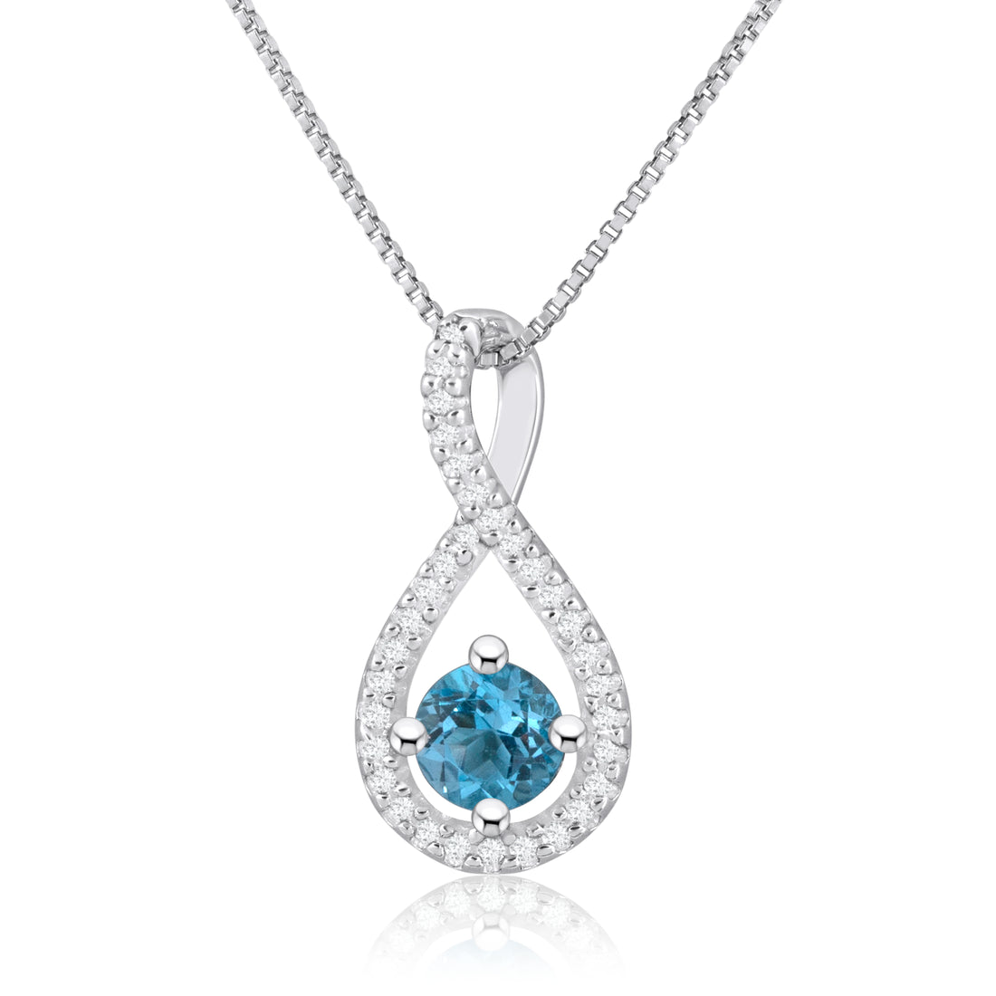 Blue Topaz Diamond Halo Swirl Pendant