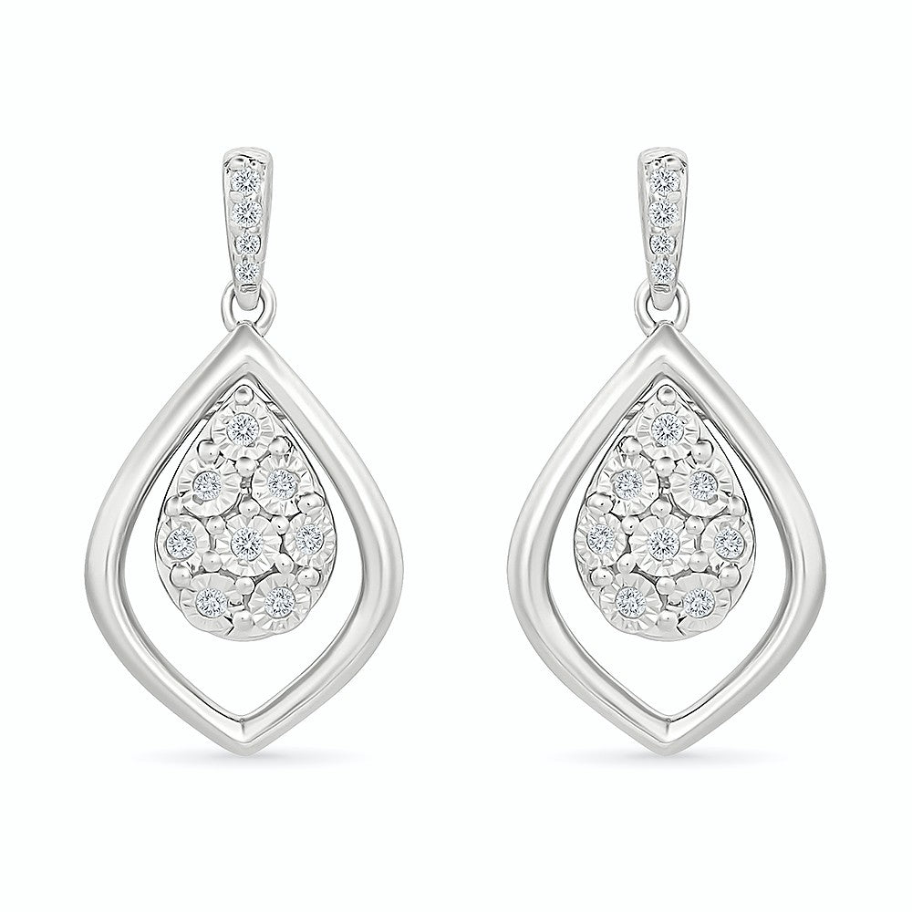 .10ctw Diamond Cluster Drop Earrings