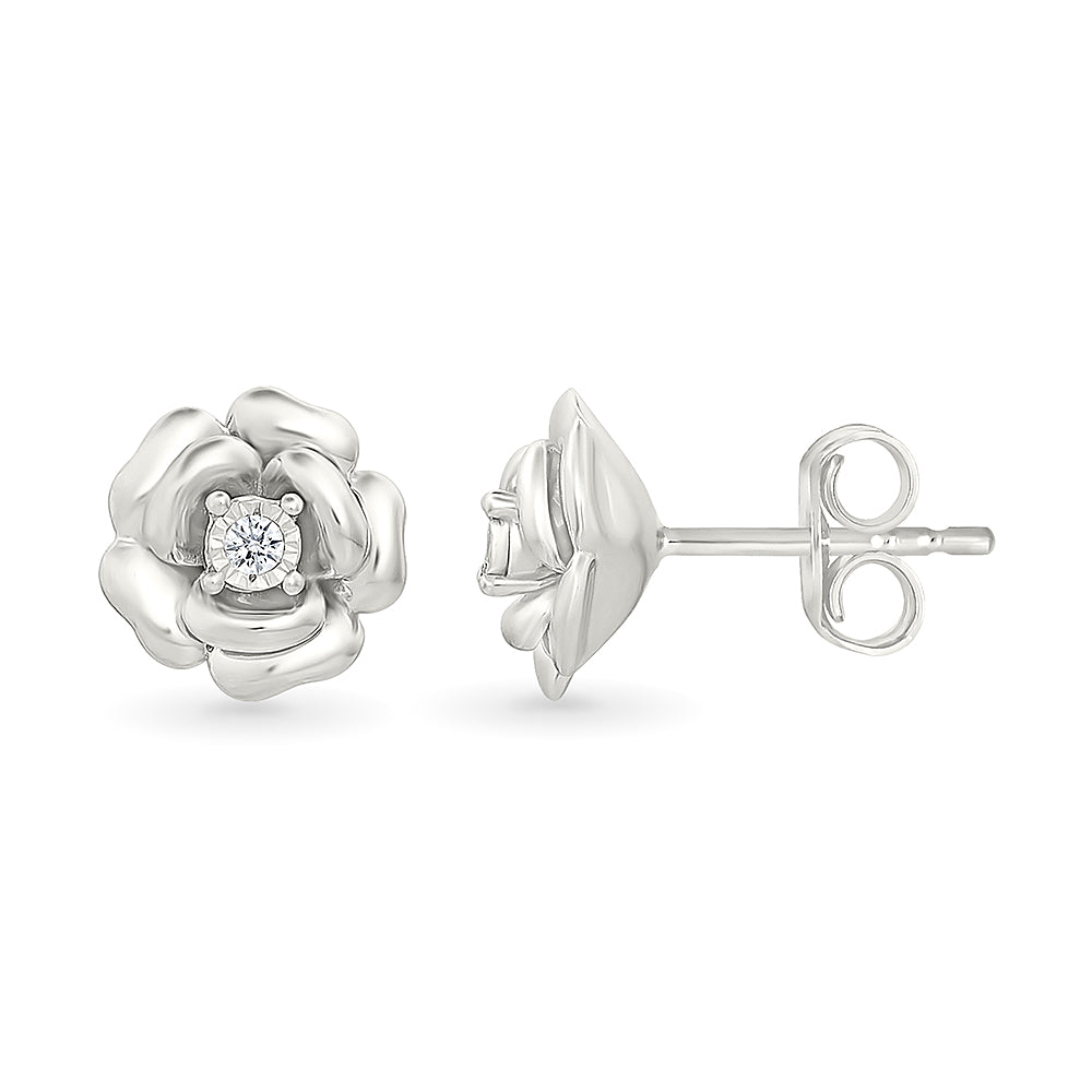.05ctw Diamond Rose Stud Earrings