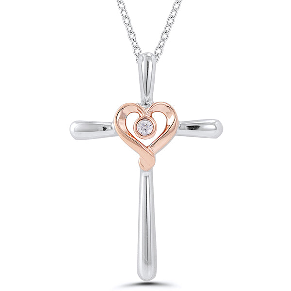 .02ct Diamond Heart Cross Pendant