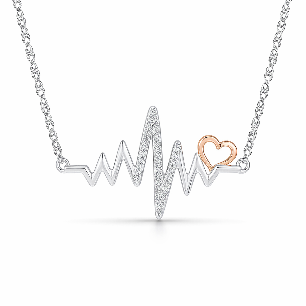 .06ctw Diamond EKG Heart Necklace