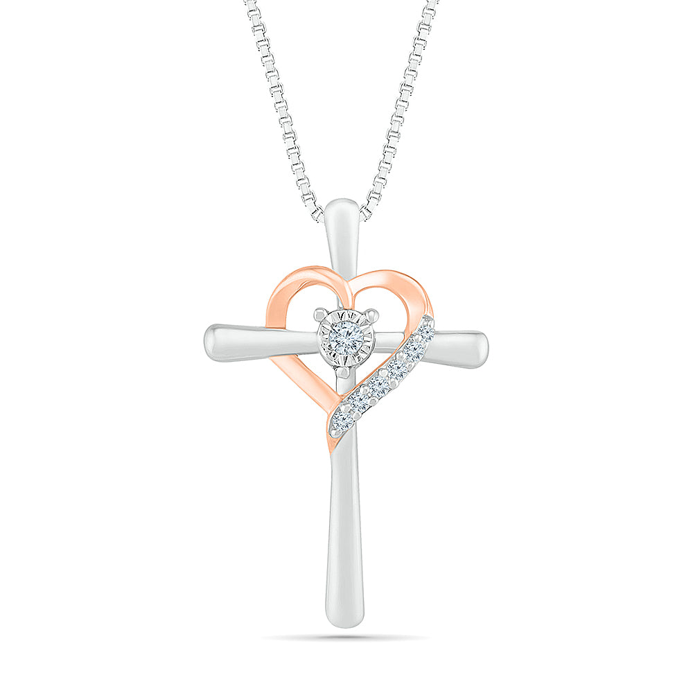 .05ctw Diamond Heart Cross Pendant