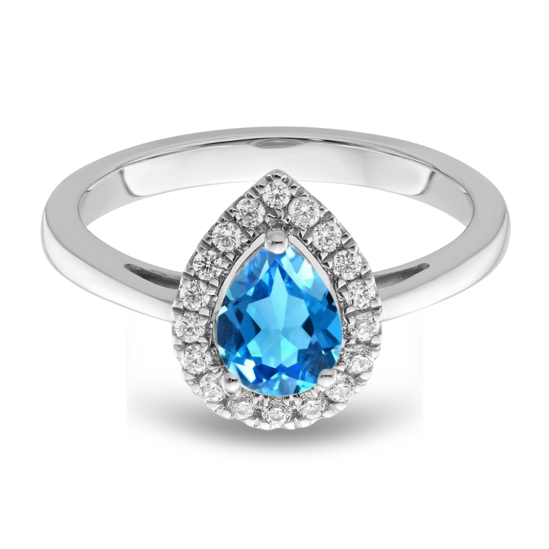 Blue Topaz Diamond Halo Ring