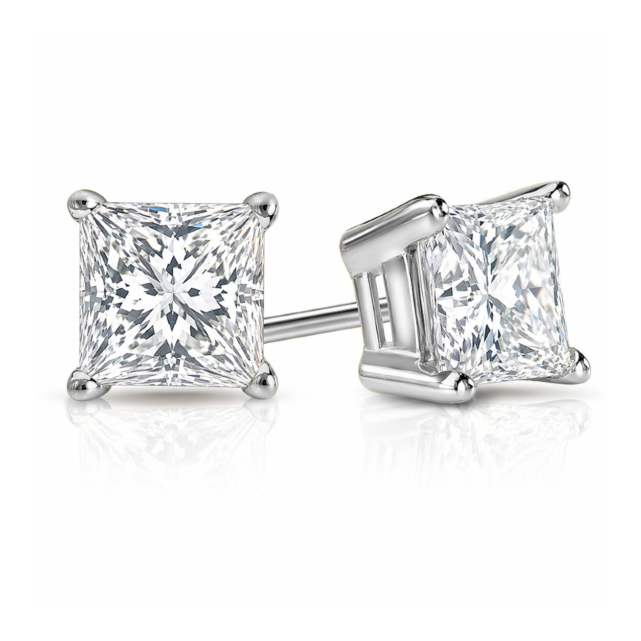 3/4ctw Lab Grown Princess Cut Diamond Stud Earrings