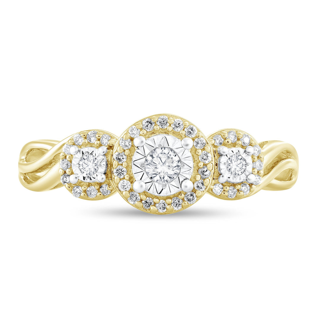 1/4ctw Three Diamond Halo Ring