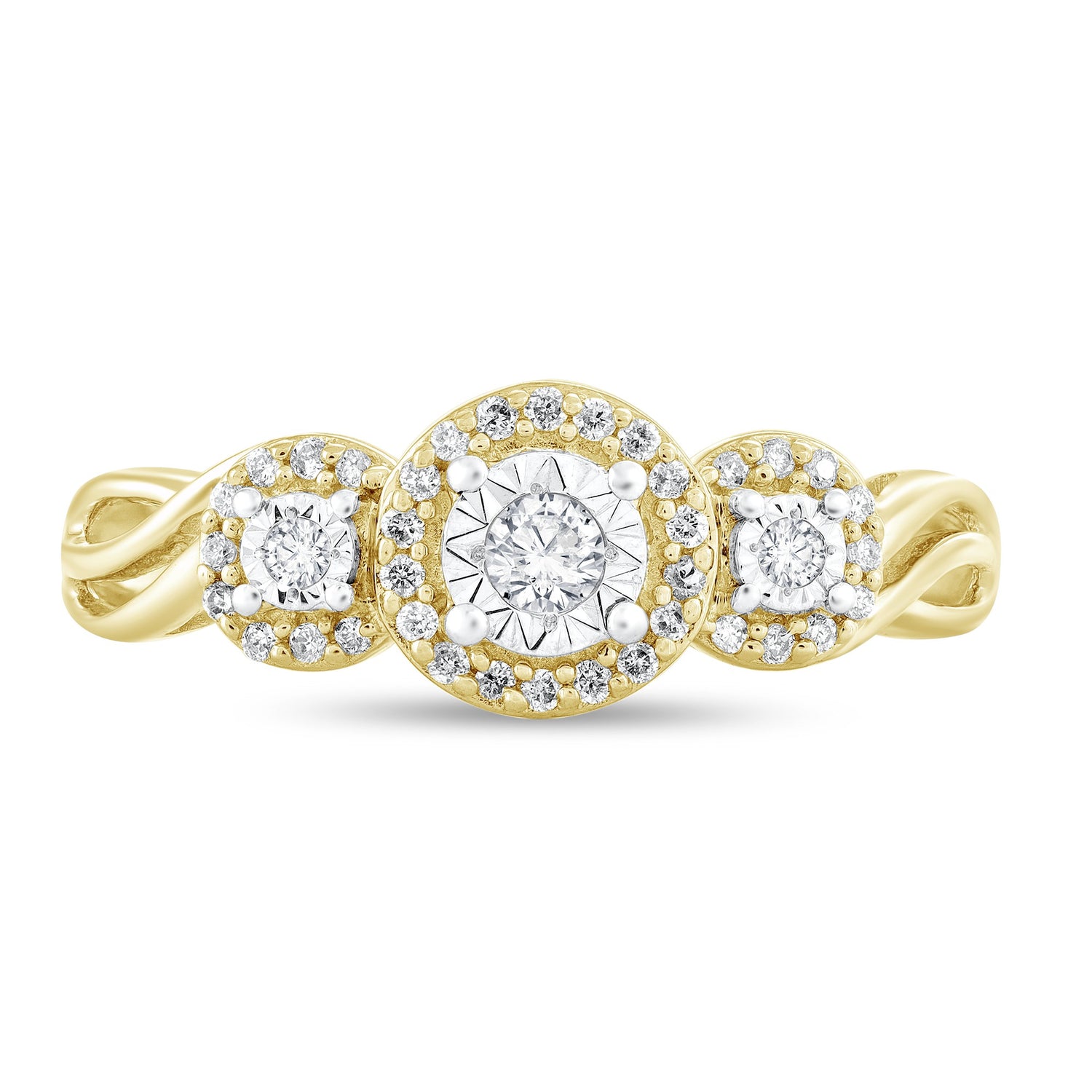 1/4ctw Three Diamond Halo Ring