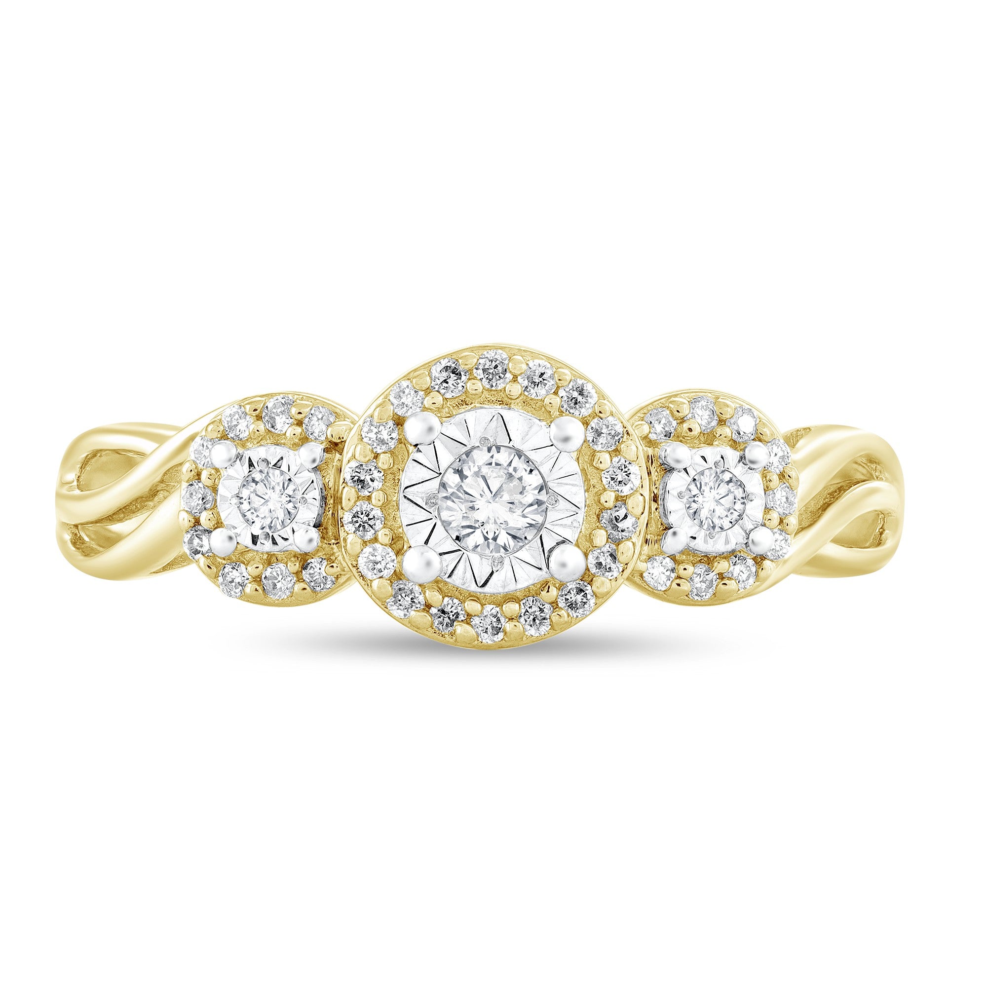 1/4ctw Three Diamond Halo Ring