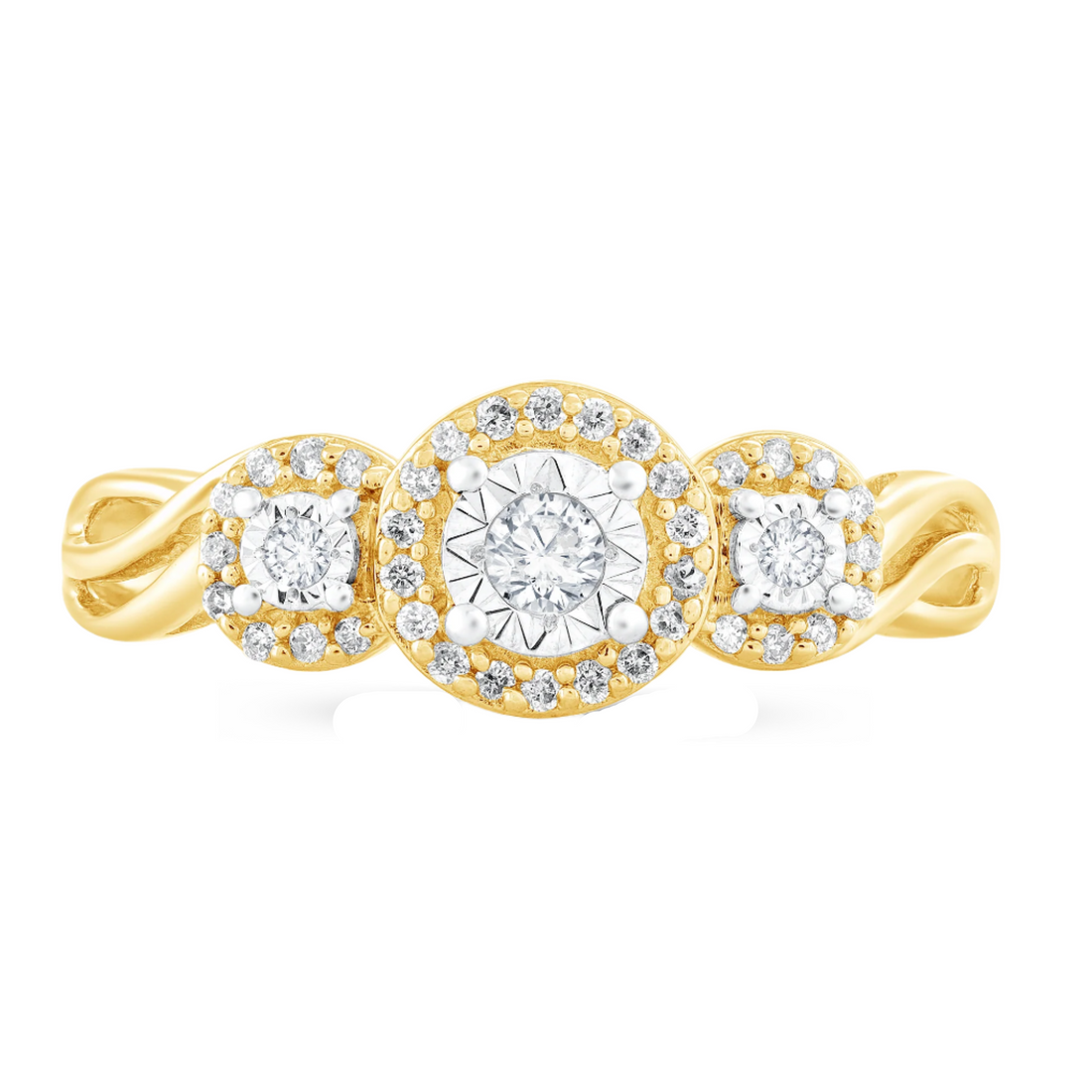 1/4ctw Three Diamond Halo Ring